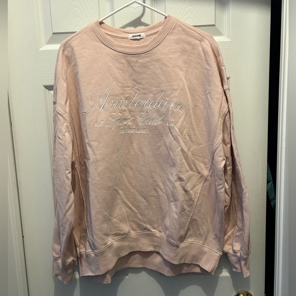 # 57 Garage long sleeve oversized crewneck, pink and white size M